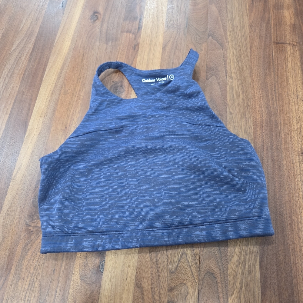 Outdoor Voices Techsweat Crop Move Free Crop Heathered Blue Racer Back No Pads M